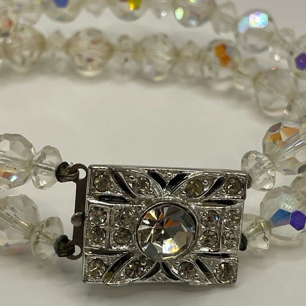 Vintage 7.25” Aurora Borealis Crystal Bracelet ✨ Double Strand AB Beads ✨ - Picture 5 of 12